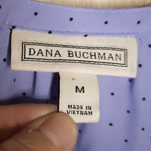 Dana Buchman Blue Front Tie Navy Polka Dot Blouse Medium - Picture 5 of 7